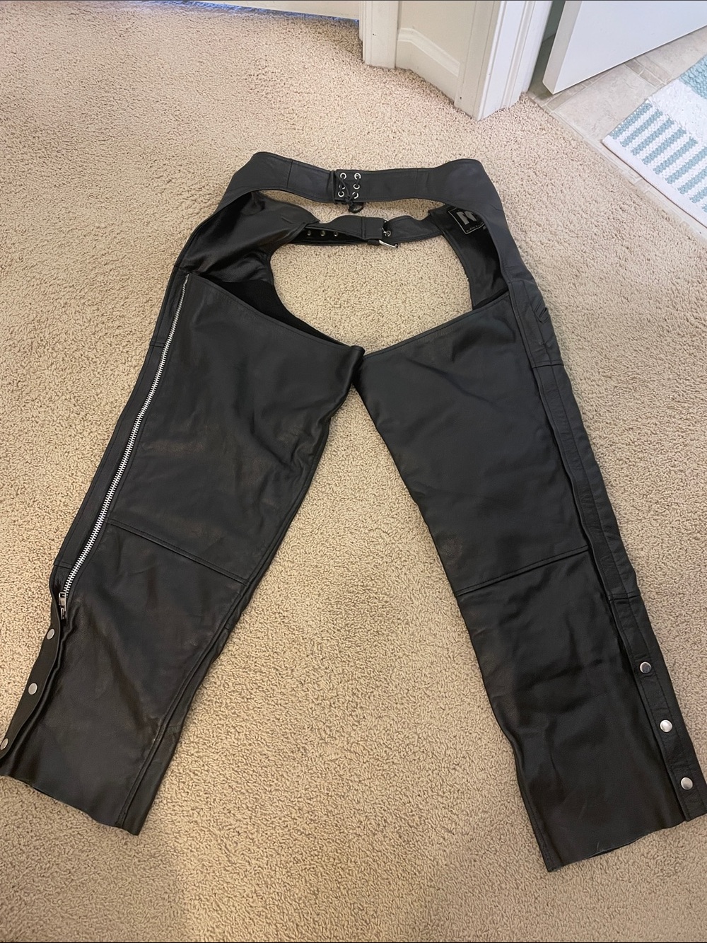 FMC Black Leather Motorcycle Chaps